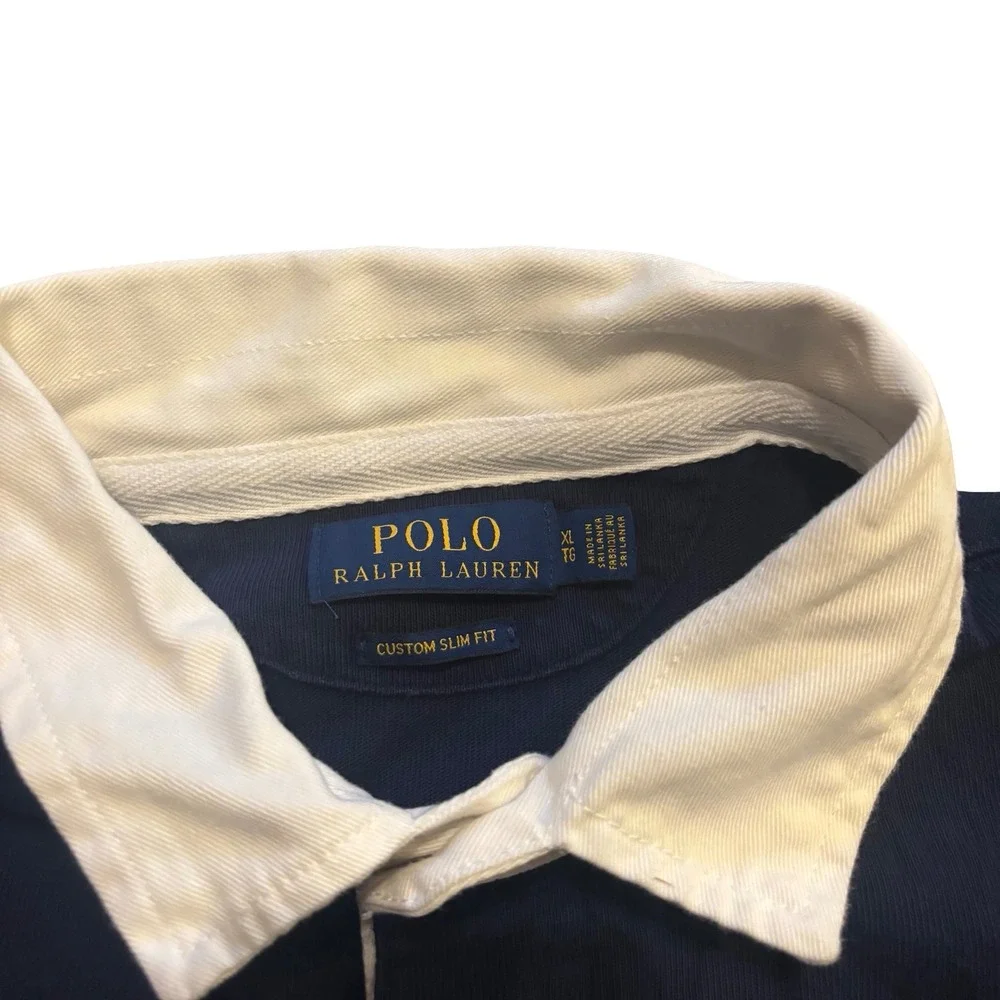 Polo Ralph Lauren Mens XL Navy Blue Big‎ Pony Custom Slim Fit Rugby Shirt L/S